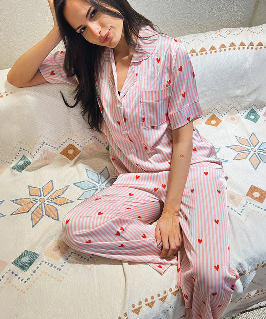 red hearts satin pj pants - chummy