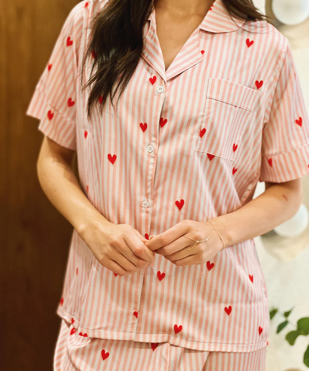 red hearts satin pj pants - chummy