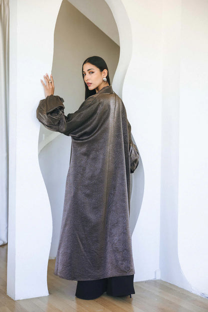 Bronze jacquard belted kaftan - Jeno