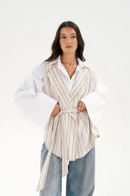 Embroidered Pinstripe Vest - Taj sisters