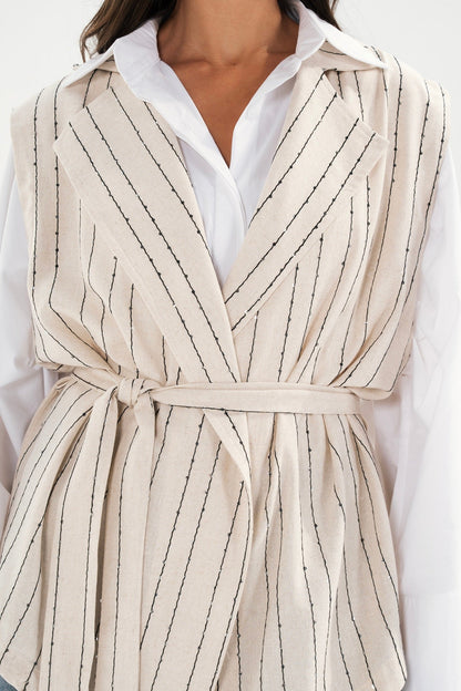 Embroidered Pinstripe Vest - Taj sisters