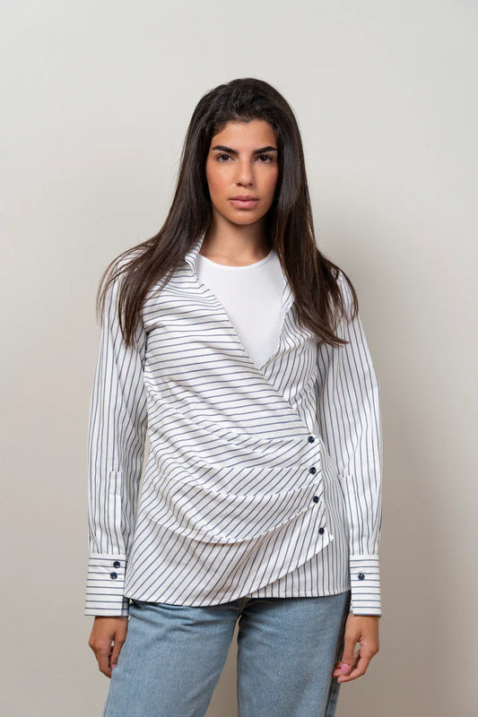 The Tide Drape White x navy blue shirt - TAA