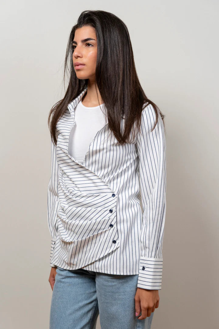 The Tide Drape White x navy blue shirt - TAA