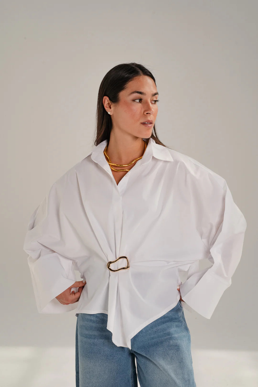 Poplin Shirt With Gold Pin - Taj sisters