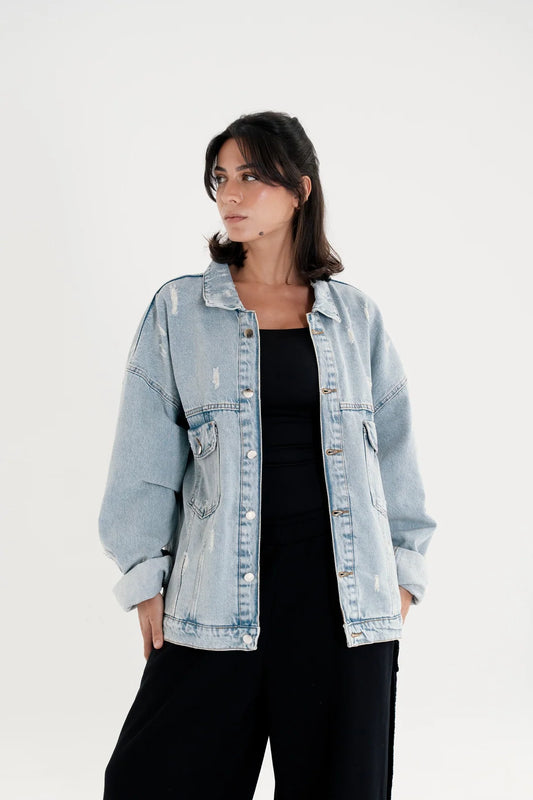 Cut Out Denim Jacket-Taj Sisters
