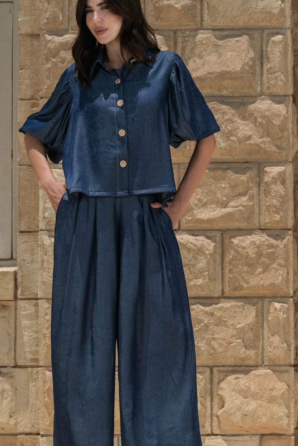 Denim look airy set - Sara salama