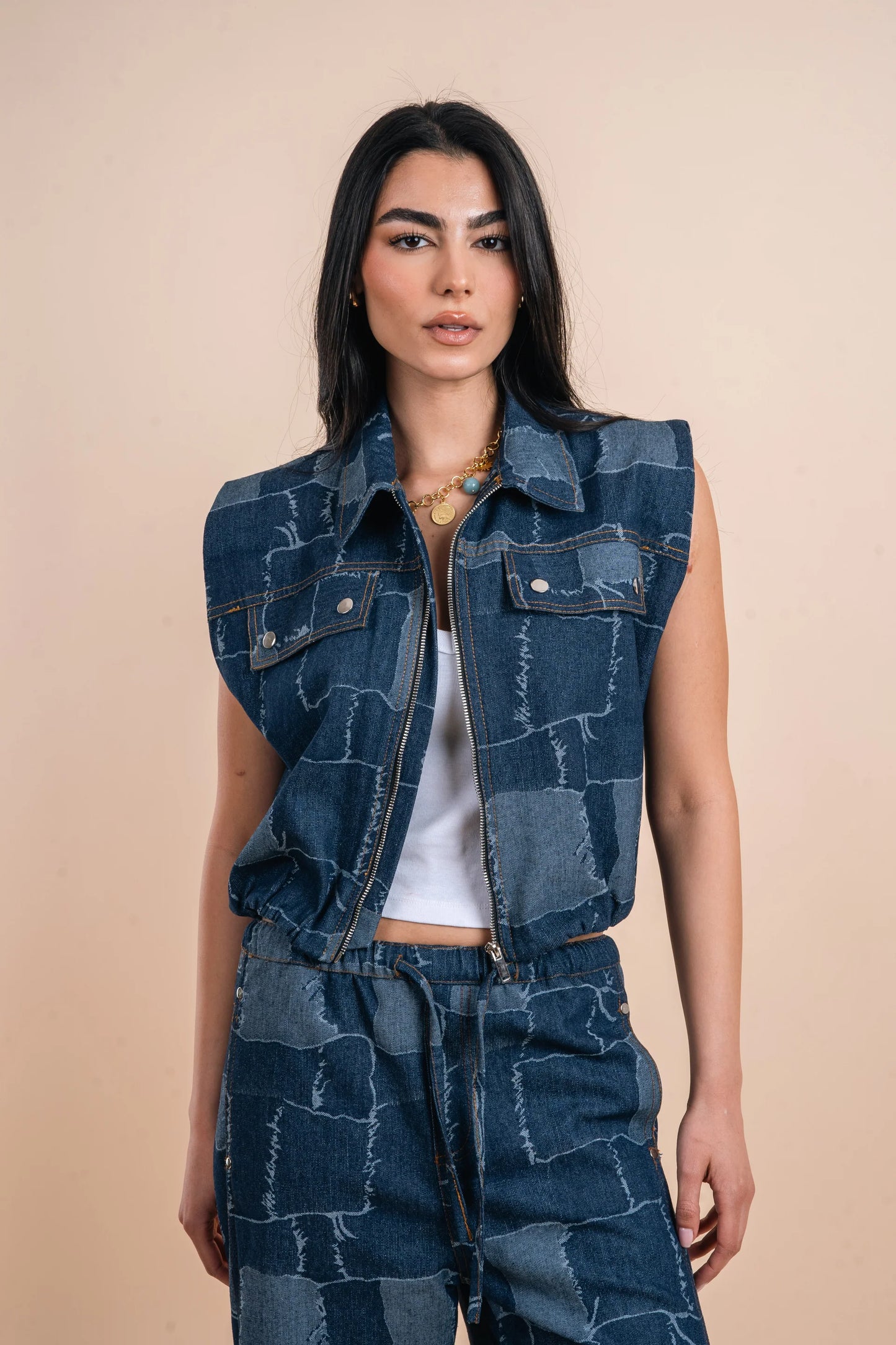 Checkers denim vest - Nahla el alfy