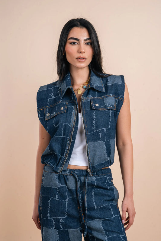 Checkers denim vest - Nahla el alfy