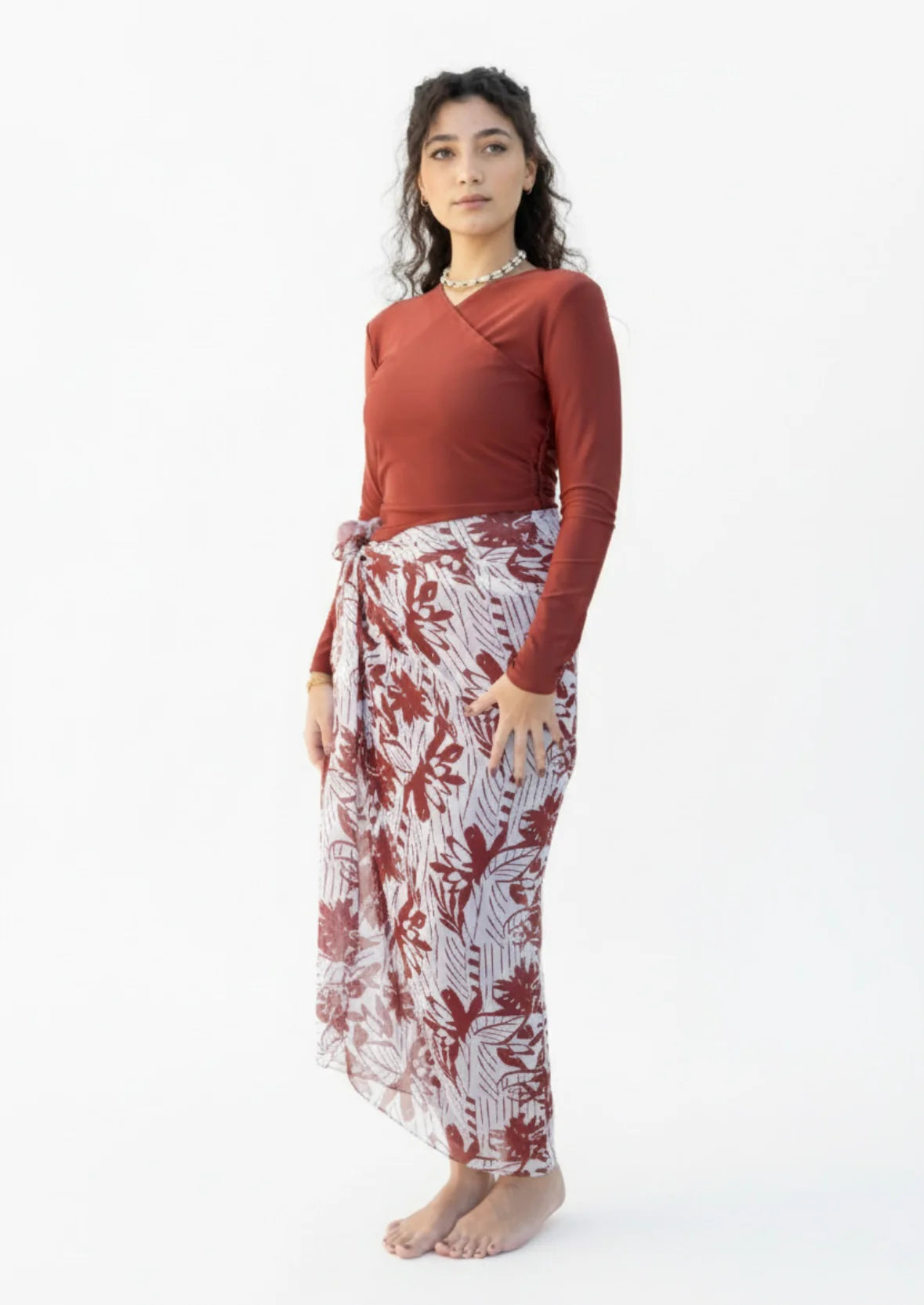 Maroon Flowers Chiffon Wrap - Le Maillot