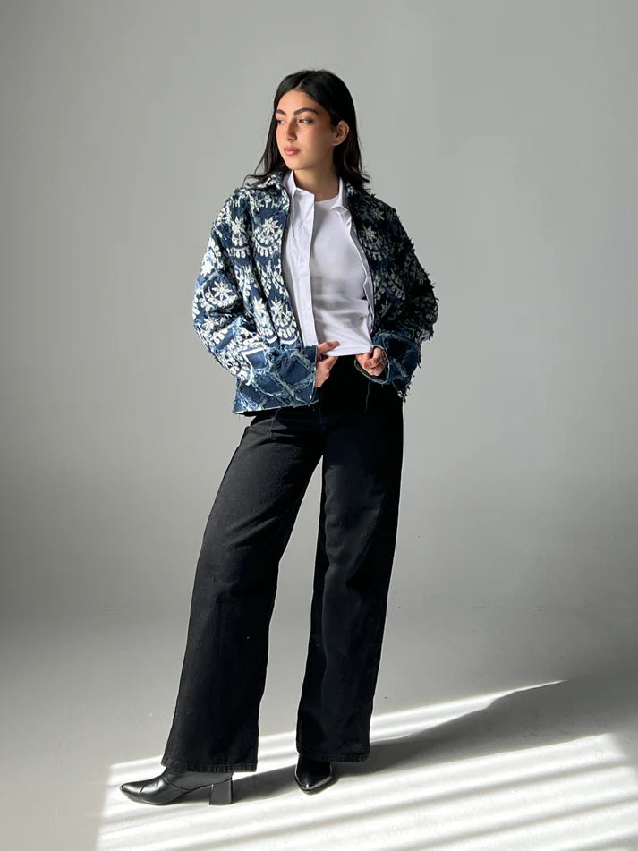 Embroidered denim jacket - Maison Taj