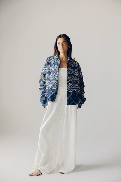 Embroidered denim jacket - Maison Taj