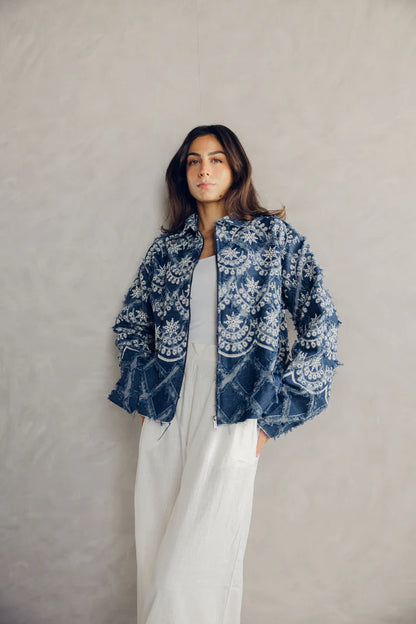 Embroidered denim jacket - Maison Taj