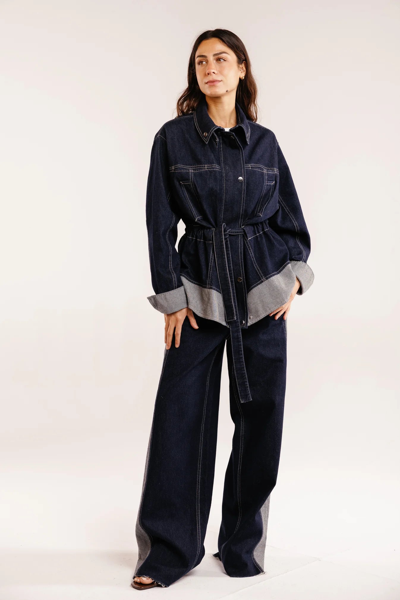 The tow tone denim set - Peach and mint