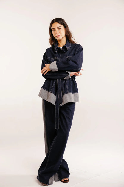 The tow tone denim set - Peach and mint