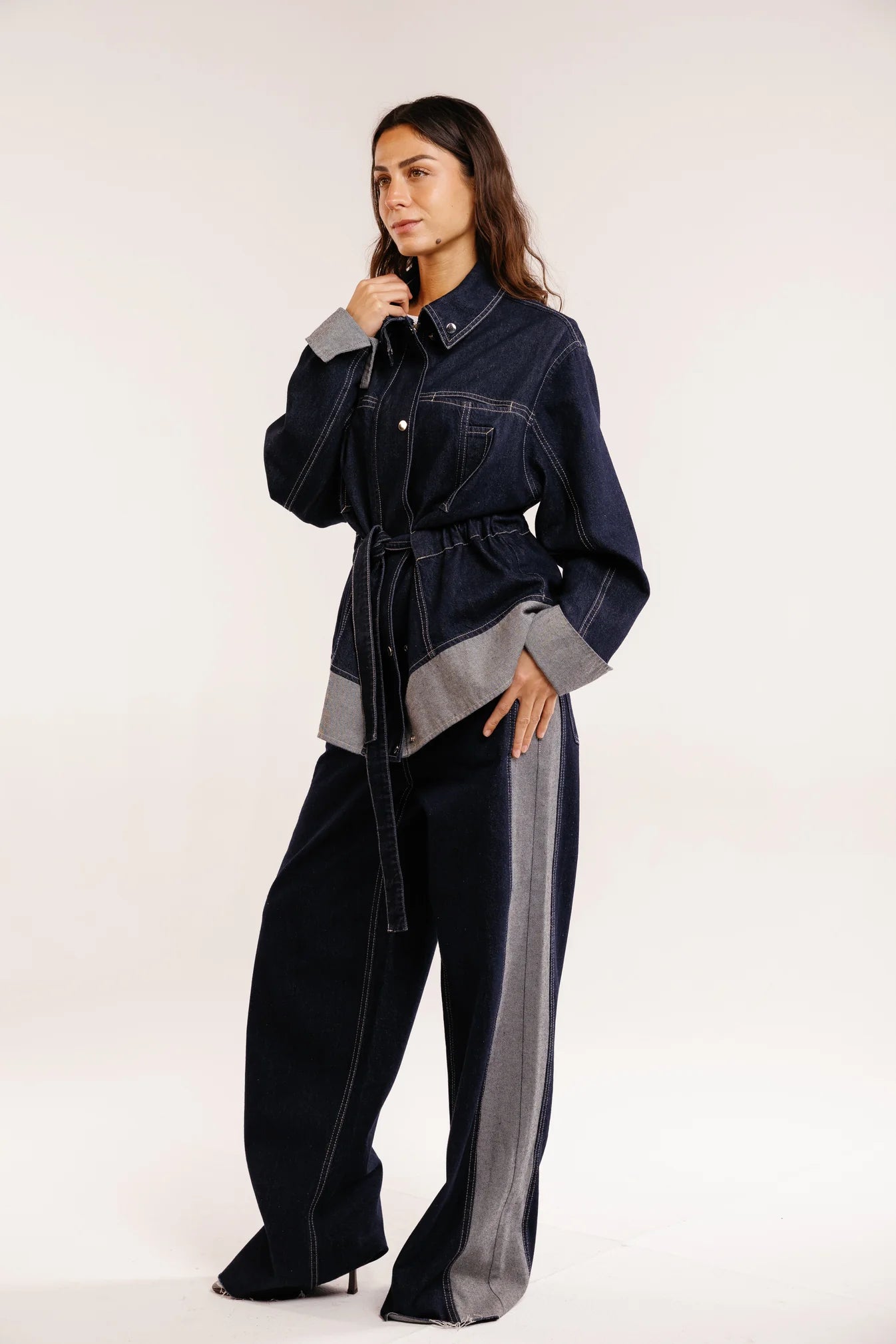 The tow tone denim set - Peach and mint