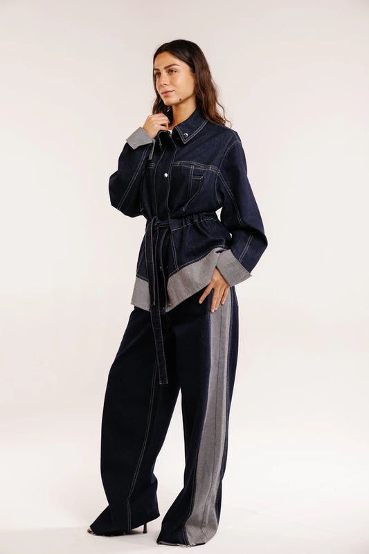 The tow tone denim set - Peach and mint