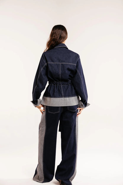The tow tone denim set - Peach and mint