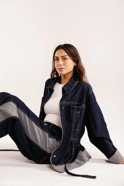The tow tone denim set - Peach and mint