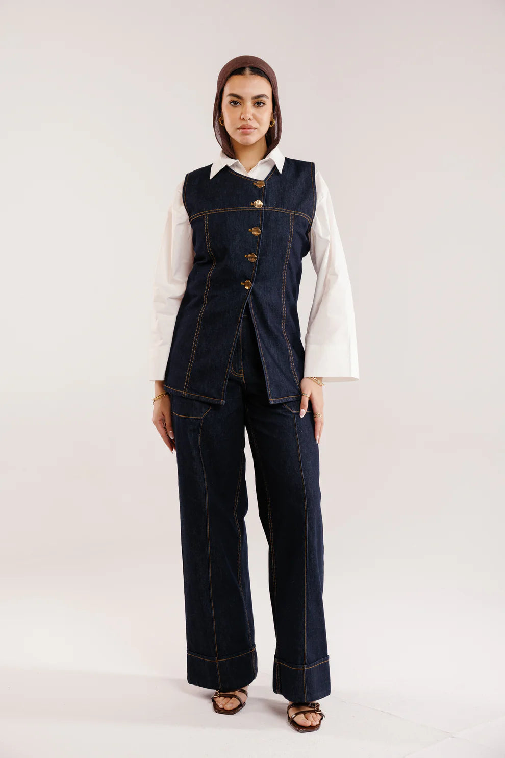 Juliette denim set - Peach and mint