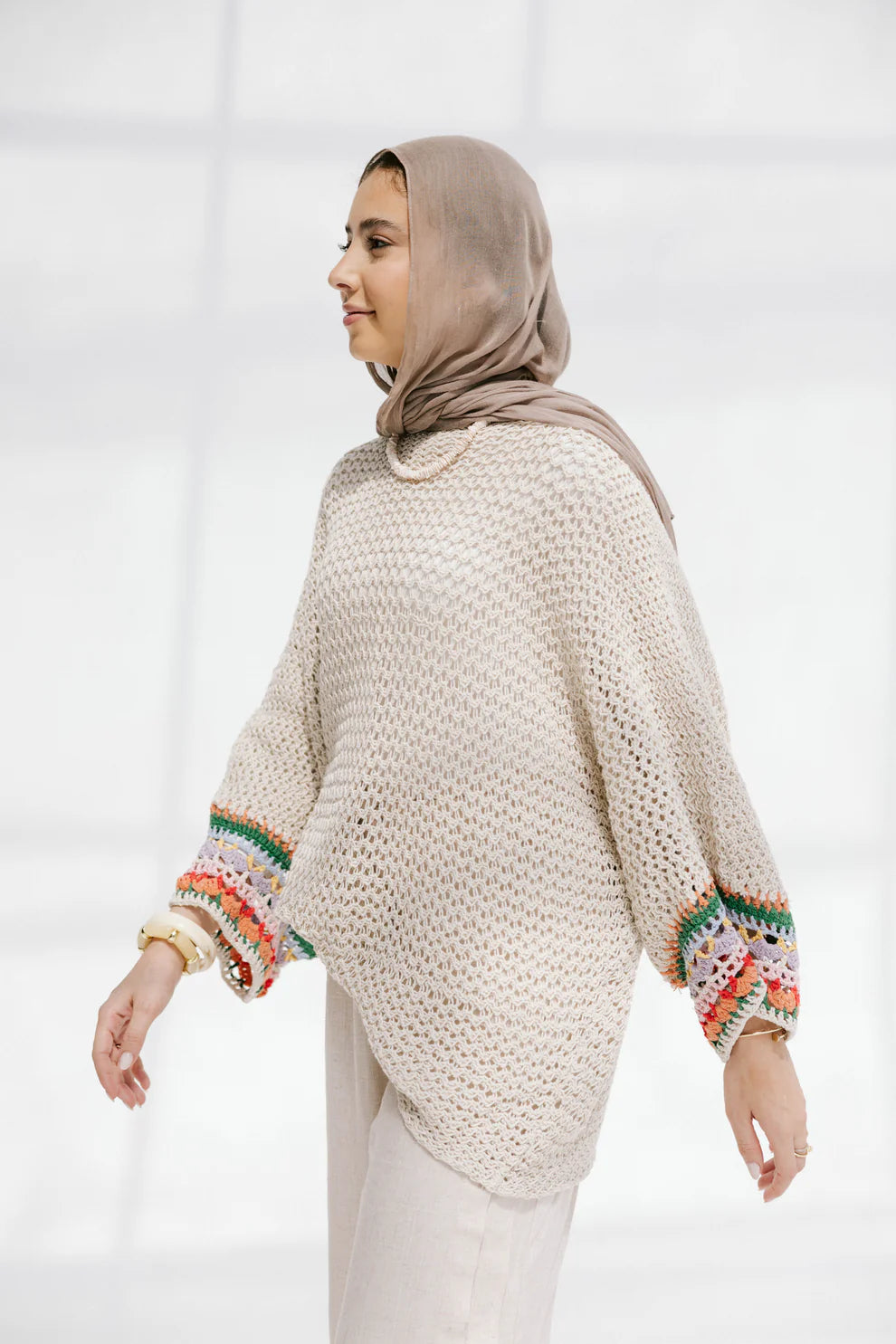 Coral knit top - Peach and mint