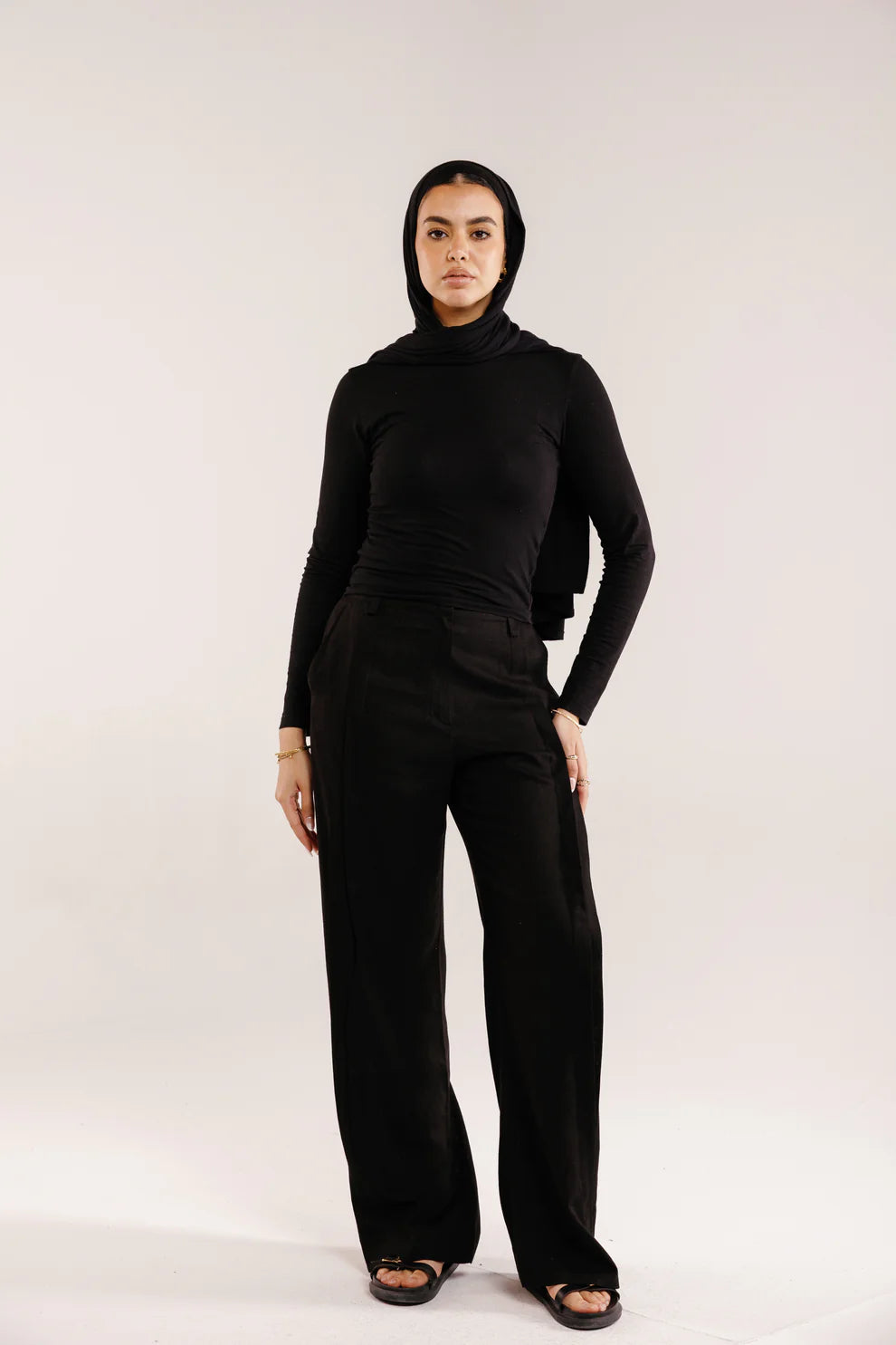 Black linen pants - peach and mint