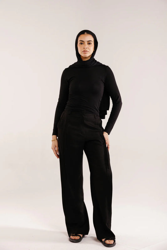 Black linen pants - peach and mint