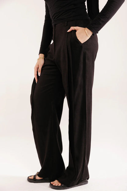 Black linen pants - peach and mint