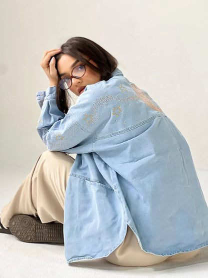 Moonlight Embroidered Denim Jacket - Traumen