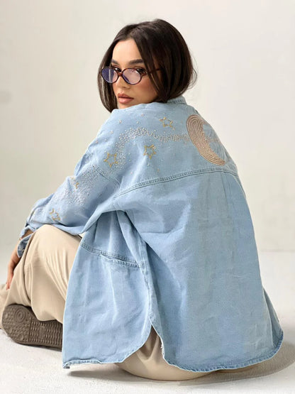 Moonlight Embroidered Denim Jacket - Traumen