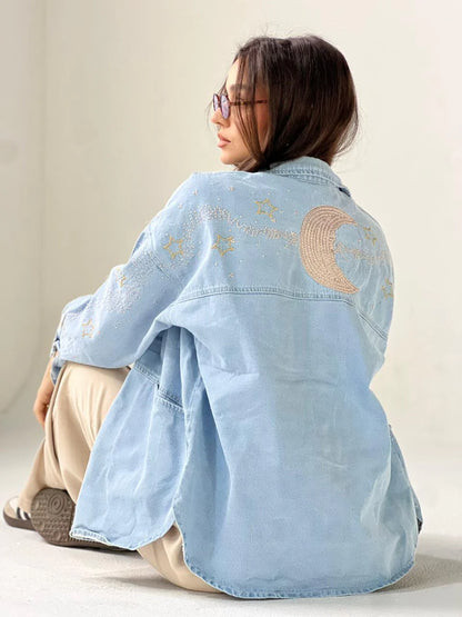 Moonlight Embroidered Denim Jacket - Traumen