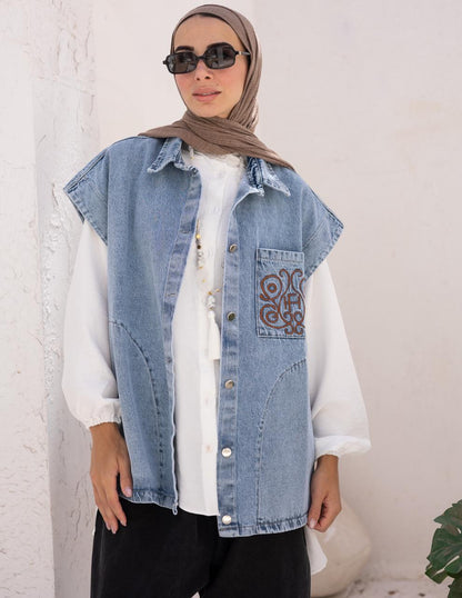 Embroidered Denim vest - Hijab Festival