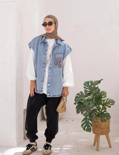 Embroidered Denim vest - Hijab Festival