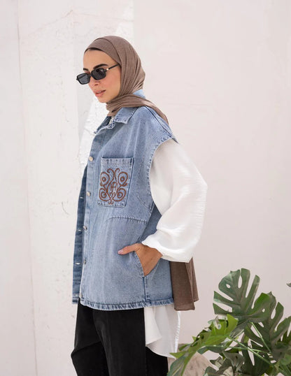 Embroidered Denim vest - Hijab Festival