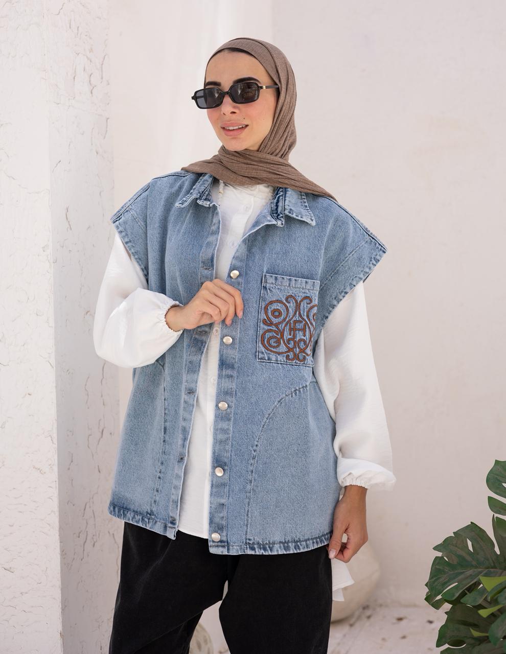 Embroidered Denim vest - Hijab Festival
