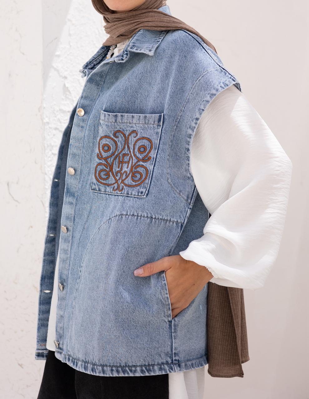 Embroidered Denim vest - Hijab Festival