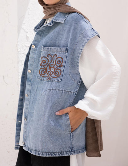 Embroidered Denim vest - Hijab Festival
