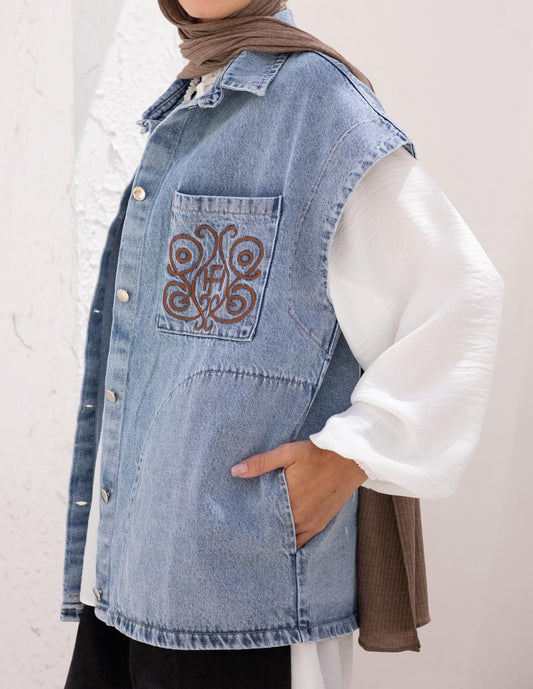 Embroidered Denim vest - Hijab Festival