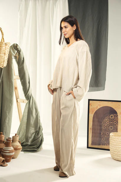 S26-T50 Washed linen loose blouse - AED