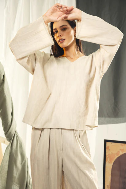 S26-T50 Washed linen loose blouse - AED