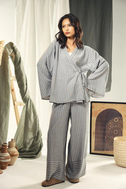 S26-P72 striped wide leg pants - AED