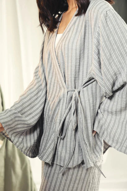 S26-T71 Striped Relaxed-Fit Cardigan - AED