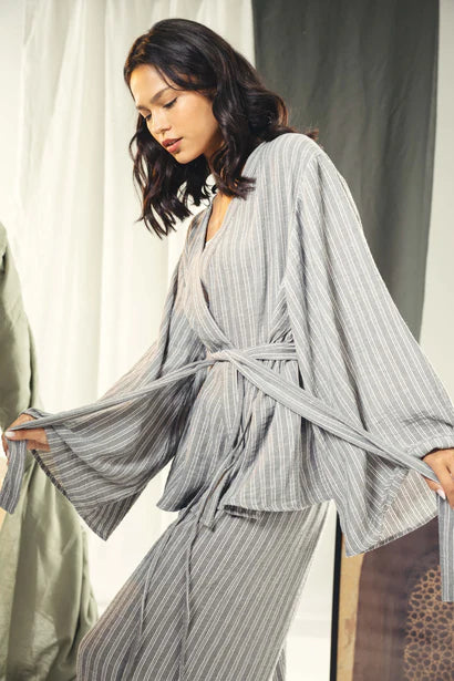S26-T71 Striped Relaxed-Fit Cardigan - AED