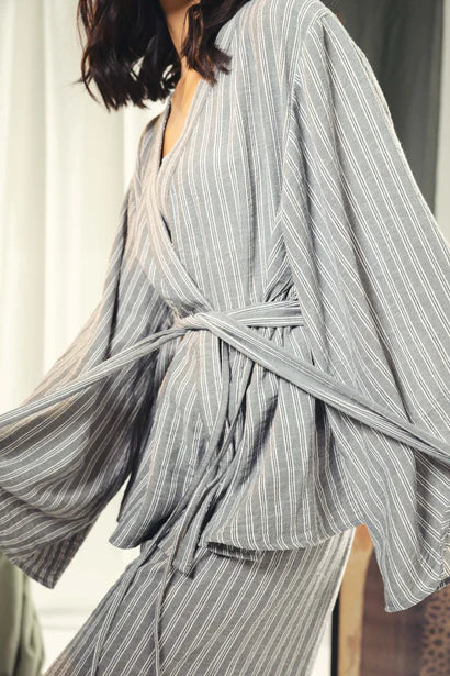 S26-T71 Striped Relaxed-Fit Cardigan - AED