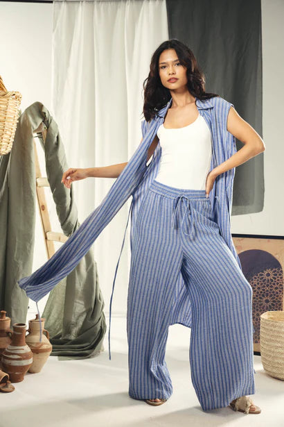 S26-CA58 Striped Adjustable Side-Tie long vesT - AED