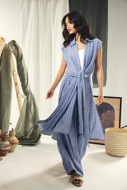 S26-CA58 Striped Adjustable Side-Tie long vesT - AED