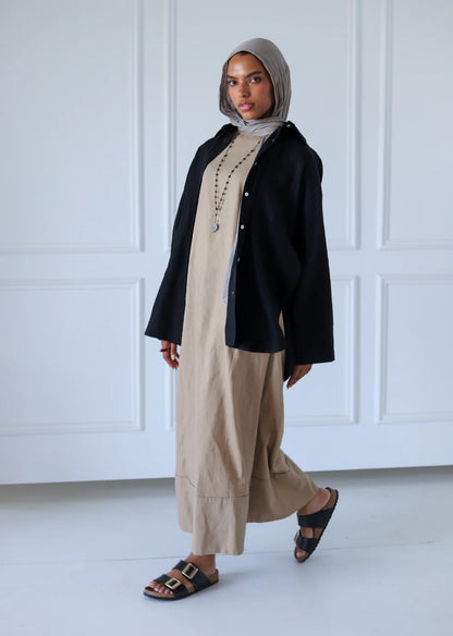 Folded Sleeveless Linen Dress - Zeyylan