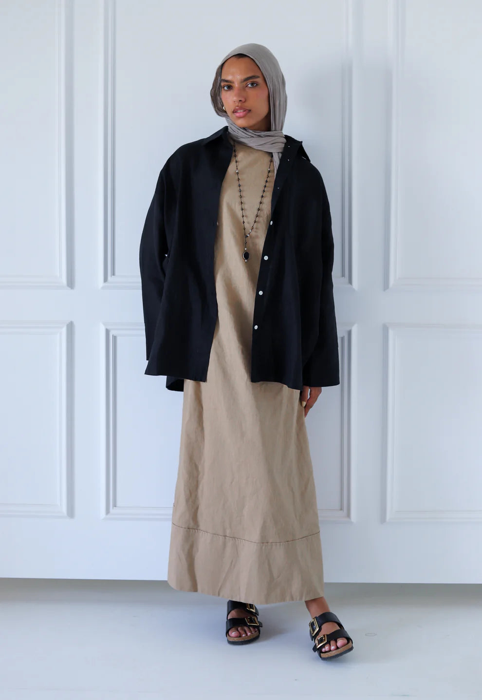 Folded Sleeveless Linen Dress - Zeyylan