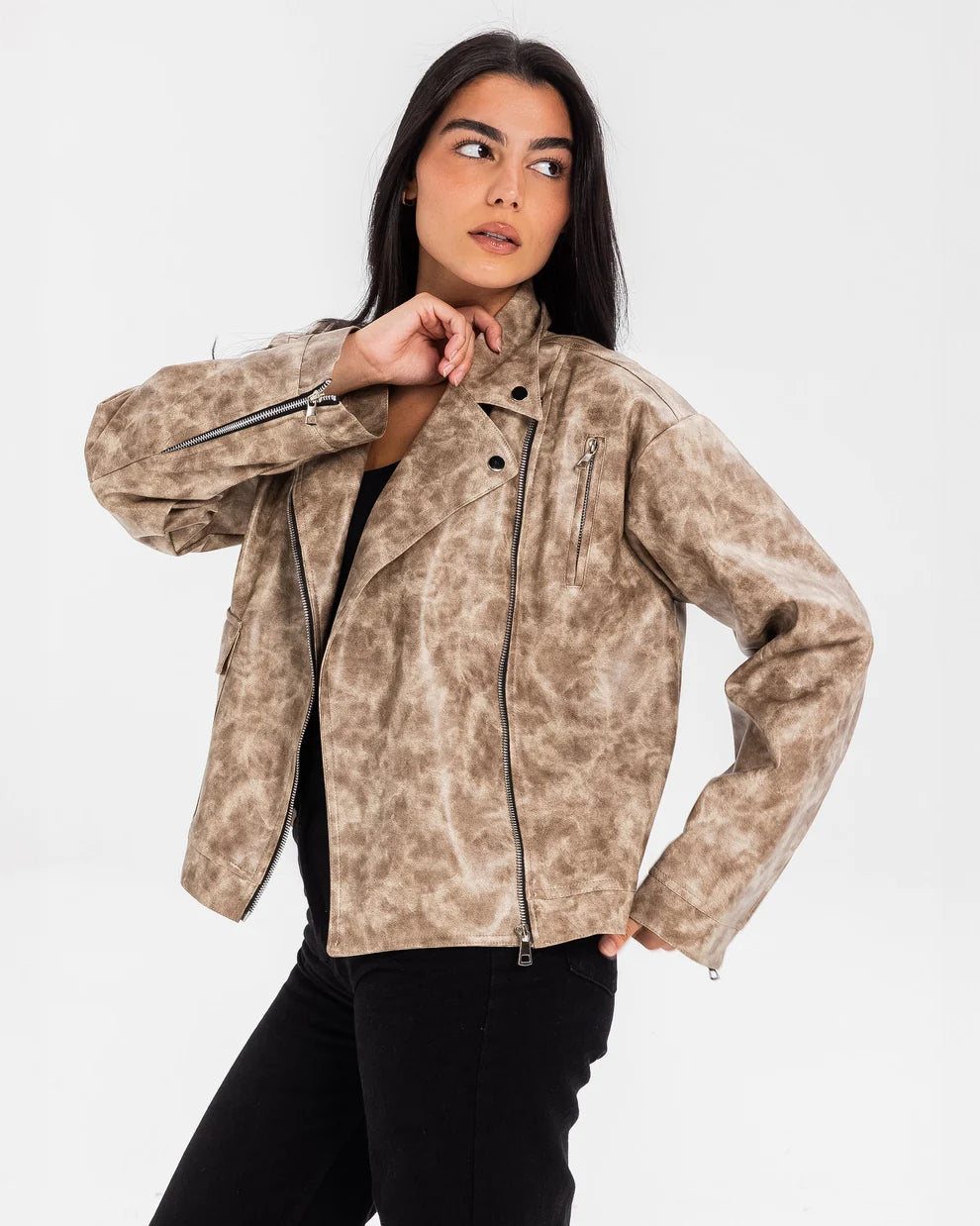 Washed Leather biker Jacket - Tamaa