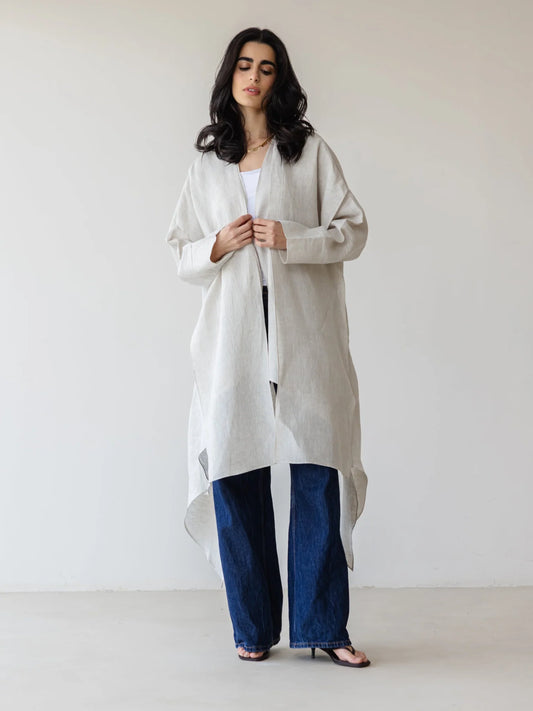 Asymmetric Linen Kimono - Ascia