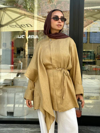 Side Ruffle Linen Shirt - Theyab